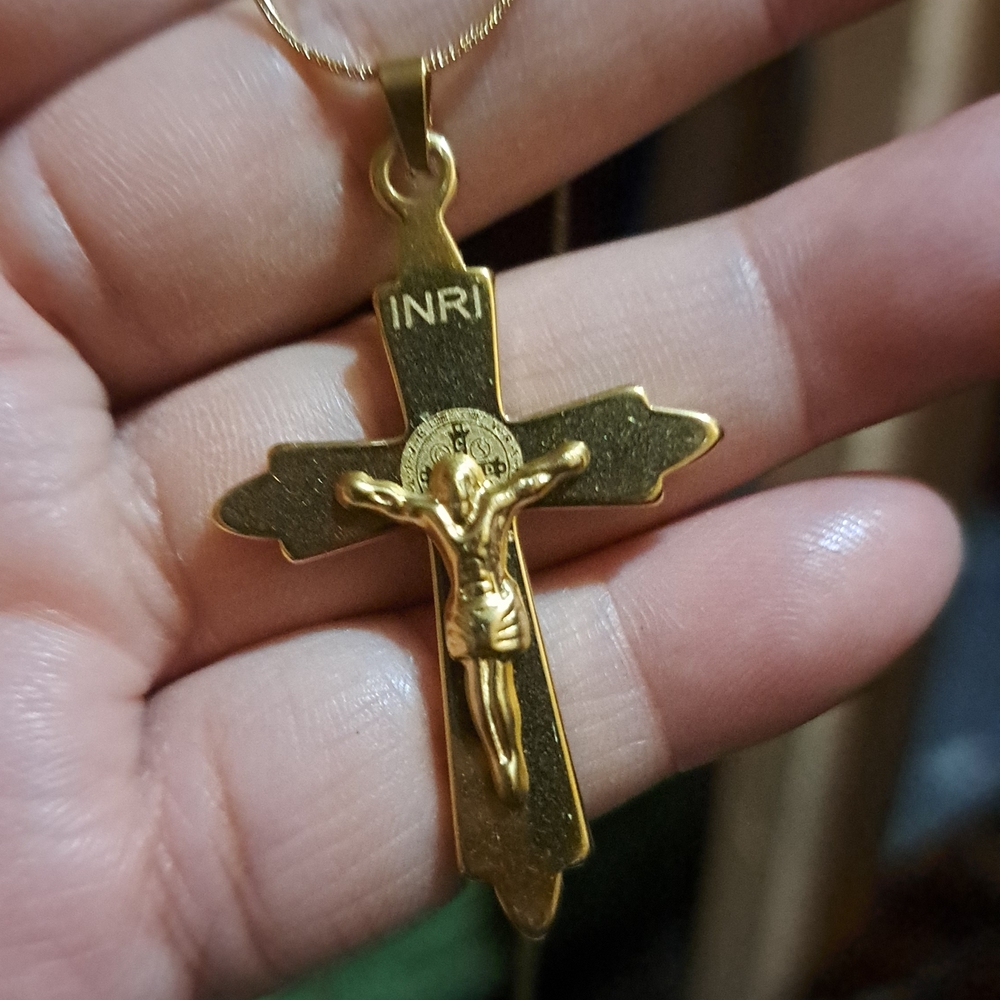 Gold-Tone Crucifix Pendant Necklace with INRI Accent